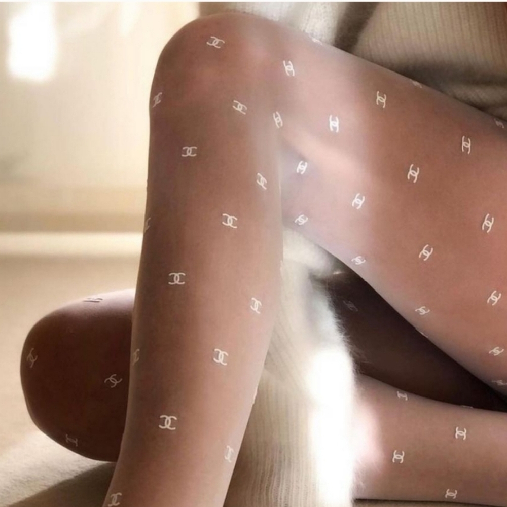 Chanel white logo tights L
